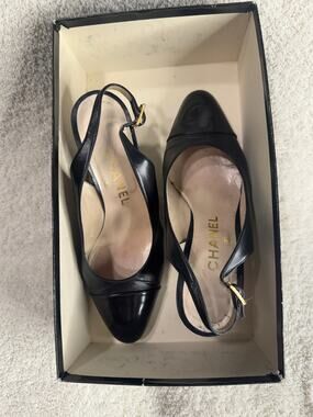 CHANEL Slingback Pumps High Heel Cap Toe Coco Mark Leather Patent Leather 35.5